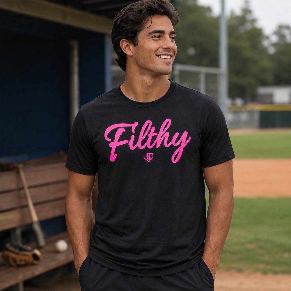 Baseball Lifestyle 101 Mens Filthy Graphic T-Shirt Black Pink Large NWT